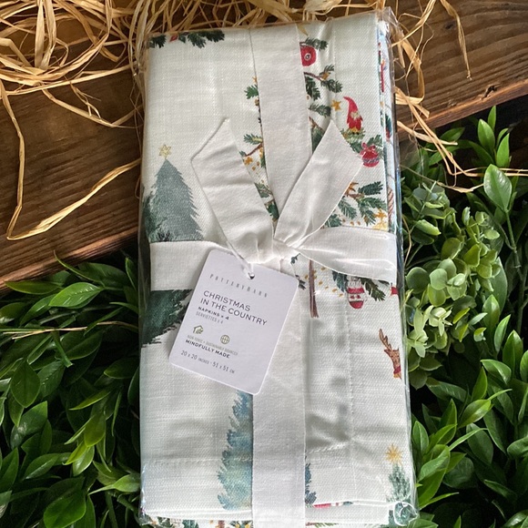 Potter Barn Rustic Charm Christmas In The Country Cotton Napkins -Set Of 4 - Picture 3 of 16